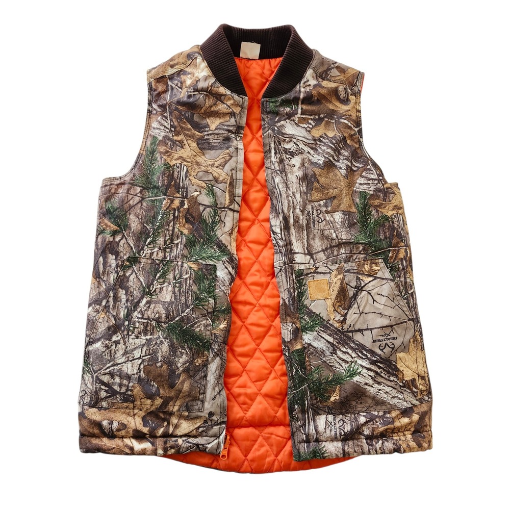 Carhartt Kids Reversible Vest Realtree Camo Hunter Orange Quilted Large 14/16